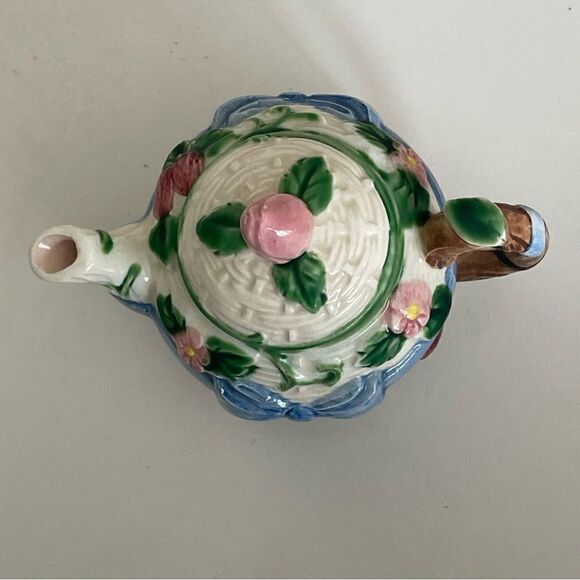 VTG 1985 Haldon Japanese Majolica Ceramic Ribbon Basketweave Teapot 3 Piece Set - Picture 15 of 16